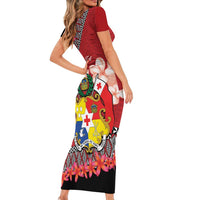 Personalised Tonga Language Week Short Sleeve Bodycon Dress Malo e Lelei Tongan Ngatu Pattern - Red