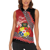 Personalised Tonga Language Week Women Sleeveless Polo Shirt Malo e Lelei Tongan Ngatu Pattern - Red LT14 - Polynesian Pride