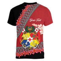 Personalised Tonga Language Week Women V-Neck T-Shirt Malo e Lelei Tongan Ngatu Pattern - Red LT14 - Polynesian Pride