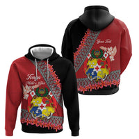 Personalised Tonga Language Week Zip Hoodie Malo e Lelei Tongan Ngatu Pattern - Red