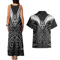 Kia Kaha Te Reo Maori Couples Matching Tank Maxi Dress and Hawaiian Shirt Aotearoa Hei Tiki With Hongi
