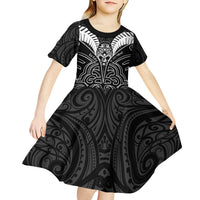 Kia Kaha Te Reo Maori Kid Short Sleeve Dress Aotearoa Hei Tiki With Hongi LT14 - Polynesian Pride