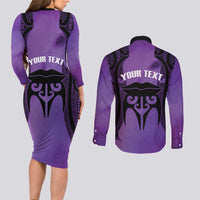 Personalised New Zealand Suffrage Day Couples Matching Long Sleeve Bodycon Dress and Long Sleeve Button Shirt Maori Tattoo Galaxy Vibe - Polynesian Pride