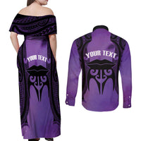 Personalised New Zealand Suffrage Day Couples Matching Off Shoulder Maxi Dress and Long Sleeve Button Shirt Maori Tattoo Galaxy Vibe - Polynesian Pride