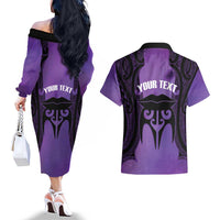 Personalised New Zealand Suffrage Day Couples Matching Off The Shoulder Long Sleeve Dress and Hawaiian Shirt Maori Tattoo Galaxy Vibe - Polynesian Pride