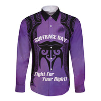Personalised New Zealand Suffrage Day Long Sleeve Button Shirt Maori Tattoo Galaxy Vibe - Polynesian Pride