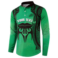 Personalised Moko Kauae New Zealand Button Sweatshirt Maori Chin Tattoo Green - Polynesian Pride