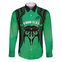 Personalised Moko Kauae New Zealand Family Matching Puletasi and Hawaiian Shirt Maori Chin Tattoo Green - Polynesian Pride