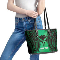 Personalised Moko Kauae New Zealand Leather Tote Bag Maori Chin Tattoo Green - Polynesian Pride