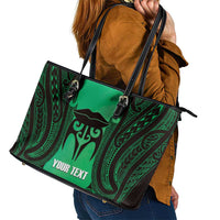 Personalised Moko Kauae New Zealand Leather Tote Bag Maori Chin Tattoo Green - Polynesian Pride