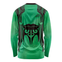 Personalised Moko Kauae New Zealand Long Sleeve Shirt Maori Chin Tattoo Green - Polynesian Pride