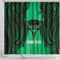 Personalised Moko Kauae New Zealand Shower Curtain Maori Chin Tattoo Green - Polynesian Pride