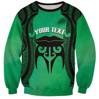 Personalised Moko Kauae New Zealand Sweatshirt Maori Chin Tattoo Green - Polynesian Pride