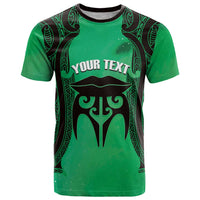 Personalised Moko Kauae New Zealand T Shirt Maori Chin Tattoo Green - Polynesian Pride