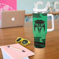 Personalised Moko Kauae New Zealand Tumbler With Handle Maori Chin Tattoo Green - Polynesian Pride