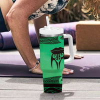 Personalised Moko Kauae New Zealand Tumbler With Handle Maori Chin Tattoo Green - Polynesian Pride