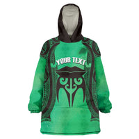 Personalised Moko Kauae New Zealand Wearable Blanket Hoodie Maori Chin Tattoo Green - Polynesian Pride