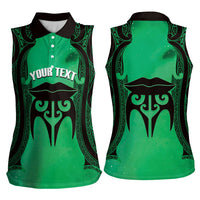 Personalised Moko Kauae New Zealand Women Sleeveless Polo Shirt Maori Chin Tattoo Green - Polynesian Pride