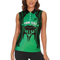 Personalised Moko Kauae New Zealand Women Sleeveless Polo Shirt Maori Chin Tattoo Green - Polynesian Pride