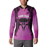 Personalised Moko Kauae New Zealand Button Sweatshirt Maori Chin Tattoo Pink - Polynesian Pride