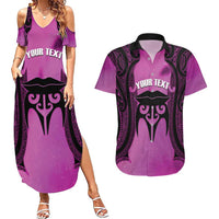 Personalised Moko Kauae New Zealand Couples Matching Summer Maxi Dress and Hawaiian Shirt Maori Chin Tattoo Pink - Polynesian Pride