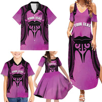 Personalised Moko Kauae New Zealand Family Matching Summer Maxi Dress and Hawaiian Shirt Maori Chin Tattoo Pink - Polynesian Pride