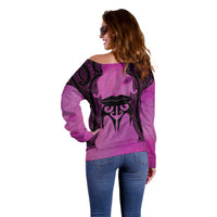 Personalised Moko Kauae New Zealand Off Shoulder Sweater Maori Chin Tattoo Pink - Polynesian Pride