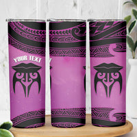 Personalised Moko Kauae New Zealand Skinny Tumbler Maori Chin Tattoo Pink - Polynesian Pride