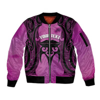 Personalised Moko Kauae New Zealand Sleeve Zip Bomber Jacket Maori Chin Tattoo Pink - Polynesian Pride
