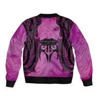 Personalised Moko Kauae New Zealand Sleeve Zip Bomber Jacket Maori Chin Tattoo Pink - Polynesian Pride