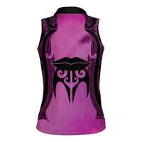 Personalised Moko Kauae New Zealand Women Sleeveless Polo Shirt Maori Chin Tattoo Pink - Polynesian Pride