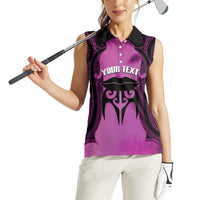 Personalised Moko Kauae New Zealand Women Sleeveless Polo Shirt Maori Chin Tattoo Pink - Polynesian Pride