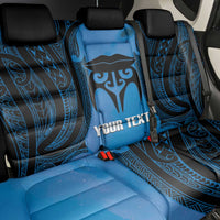 Personalised Moko Kauae New Zealand Back Car Seat Cover Maori Chin Tattoo Blue - Polynesian Pride