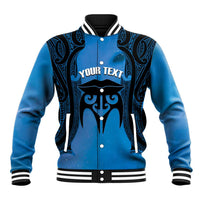 Personalised Moko Kauae New Zealand Baseball Jacket Maori Chin Tattoo Blue - Polynesian Pride
