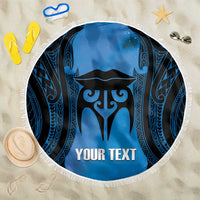 Personalised Moko Kauae New Zealand Beach Blanket Maori Chin Tattoo Blue - Polynesian Pride