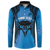 Personalised Moko Kauae New Zealand Button Sweatshirt Maori Chin Tattoo Blue - Polynesian Pride