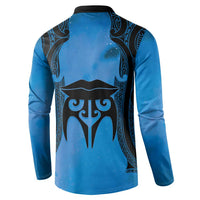 Personalised Moko Kauae New Zealand Button Sweatshirt Maori Chin Tattoo Blue - Polynesian Pride