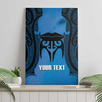 Personalised Moko Kauae New Zealand Canvas Wall Art Maori Chin Tattoo Blue - Polynesian Pride