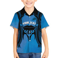 Personalised Moko Kauae New Zealand Family Matching Tank Maxi Dress and Hawaiian Shirt Maori Chin Tattoo Blue - Polynesian Pride