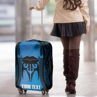 Personalised Moko Kauae New Zealand Luggage Cover Maori Chin Tattoo Blue - Polynesian Pride