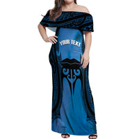 Personalised Moko Kauae New Zealand Off Shoulder Maxi Dress Maori Chin Tattoo Blue - Polynesian Pride
