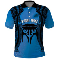 Personalised Moko Kauae New Zealand Polo Shirt Maori Chin Tattoo Blue - Polynesian Pride