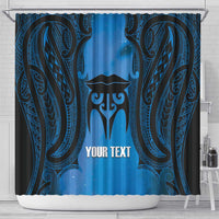 Personalised Moko Kauae New Zealand Shower Curtain Maori Chin Tattoo Blue - Polynesian Pride