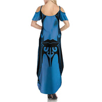 Personalised Moko Kauae New Zealand Summer Maxi Dress Maori Chin Tattoo Blue - Polynesian Pride