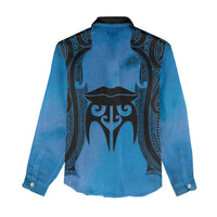 Personalised Moko Kauae New Zealand Women Casual Shirt Maori Chin Tattoo Blue - Polynesian Pride
