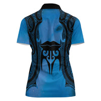 Personalised Moko Kauae New Zealand Women Polo Shirt Maori Chin Tattoo Blue - Polynesian Pride
