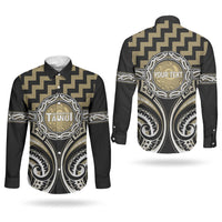 Aotearoa Waikato Tainui Personalised Couples Matching Off The Shoulder Long Sleeve Dress and Long Sleeve Button Shirt Maori Iwi Poutama Puhoro Tattoo LT14 - Polynesian Pride