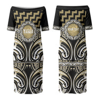 Aotearoa Waikato Tainui Personalised Family Matching Puletasi and Hawaiian Shirt Maori Iwi Poutama Puhoro Tattoo LT14 Mom's Dress Old Yellow - Polynesian Pride