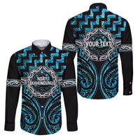 Aotearoa Ngati Kahungunu Personalised Family Matching Long Sleeve Bodycon Dress and Hawaiian Shirt Maori Iwi Poutama Puhoro Tattoo LT14 Dad's Shirt - Long Sleeve Turquoise - Polynesian Pride