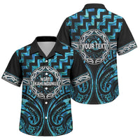 Aotearoa Ngati Kahungunu Personalised Family Matching Off The Shoulder Long Sleeve Dress and Hawaiian Shirt Maori Iwi Poutama Puhoro Tattoo LT14 Son's Shirt Turquoise - Polynesian Pride